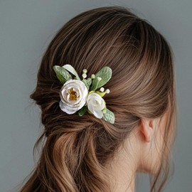 Fangsen Elegant White Artificial Rose Hair Comb Bridal Bridesmaid Flower Girl Wedding Floral Hair Accessory for Women and Girls