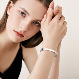 Gleamart Stainless Steel Bracelet Keep Going Inspirational Cuff Bracelet Inner Engraved Silver