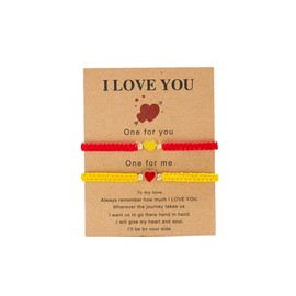 COLORFUL BLING 2Pcs Love Heart Bracelet Adjustable Thread String Protection Long Distance Matching Bracelet for His and Her Couples Friendships Relationship Jewelry-red yellow