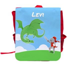 Children's Backpack with Name Levi Motif with Knight and Dragon | Boy Kindergarten Backpack