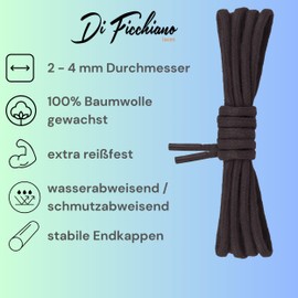 Di Ficchiano Premium Waxed Laces, Round Laces for Leather Business Shoes, Diameter 2 - 4 mm, Length 45 - 200 cm, Tear-Resistant - Brown - 75 cm