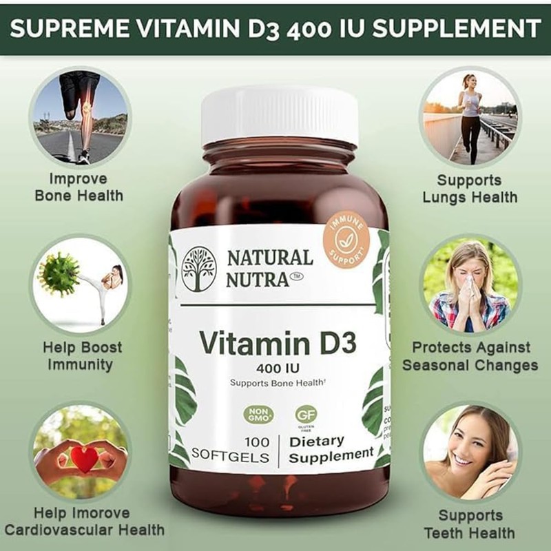 Natural Nutra 100 Vitamin D3 400 IU Softgels - VIT