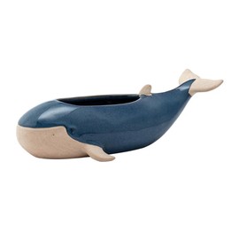 Napco Blue Whale Ocean Life 11.5 x 2.5 x 2.5 inches Navy and Beige Ceramic Flower Succulent Plant Pot Planter Container Holder, Indoor Outdoor Garden Décor, 22438