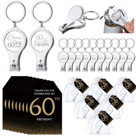 Zeyune 30 Sets 60th Birthday Party Favors for Guests Beer Bottle Opener Nail Clippers Keychains Bulk Thank You Cards with Organza Gift Bags for Birthday Anniversary Souvenirs Return Gifts
