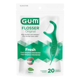 GUM - Flossers Dentales con Mango Ergonómico y Sabor Menta - Hilo Dental en Palillos para Limpieza Interdental Cómoda y Precisa - 20 Unidades