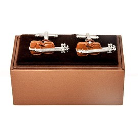 MRCUFF Violin Brown Pair of Cufflinks in a Presentation Gift Box & Polishing Cloth
