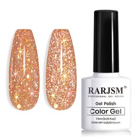 RARJSM Reflective Glitter Gel Polish Orange Sparkling Glitter Iridescent Shimmer Gel Polish Sparkle Glitter Gel Holographic Gel Polish Soak off Nail Art Manicure for Salon DIY at Home