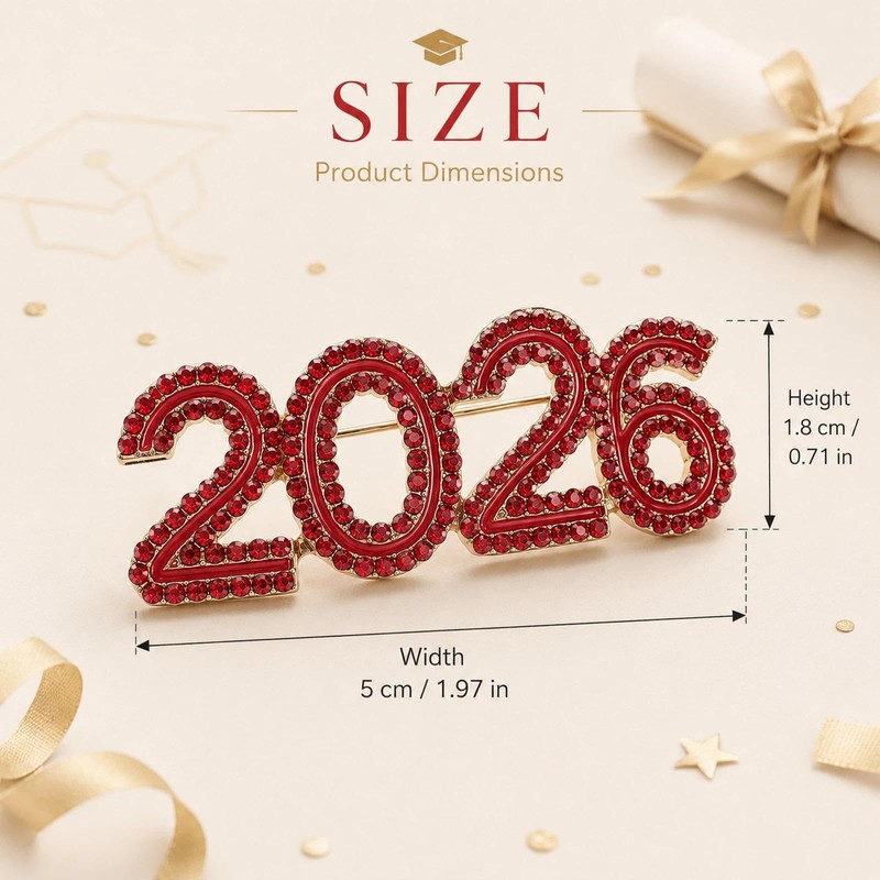 LOGOFUN 2026 Rhinestone Graduation Brooch Pin, Red