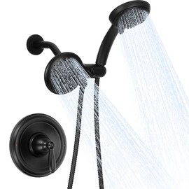 Replacement for Moen Shower Trim Kit, Dual Shower Faucet Combo Kit, Matte Black Handheld Showerhead and Rain Shower 2-in-1 Combo System, Shower Handle& Metal Hose (Valve& Catridge Not Inclued)