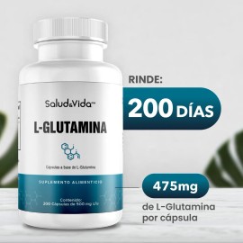L-Glutamina - Aminoácido 475 mg por porción (1 al Día) - 200 Cápsulas - S&V - Sin Gluten y Sin OMG