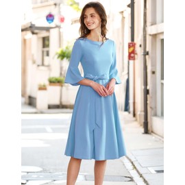 HomRain Women's Summer Semi Formal Dress for Women 2025, Light Blue Wedding Guest Fit and Flare Cocktail Church Dresses for Teens, Blue L