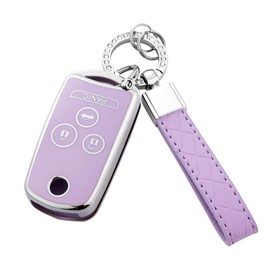 Flensent Key Fob Cover with Keychain for Acura MDX RDX 2007-2013 (Purple)