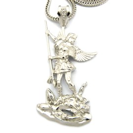 Fashion 21 Silver Tone Saint Michael Archangel Pendant 4mm 36" Franco Chain Necklace