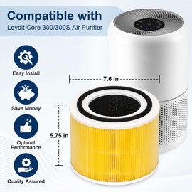 Pack of 2 Animal Allergy Replacement Filters for Levoit Core 300 / Core 300S Air Purifier, 3-in-1 True H13 HEPA Activated Carbon Filter, 3-Stage Filtration Highly Efficient Pre-Filter, Replacement