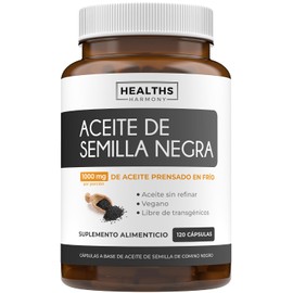 Aceite de Semilla Negra | Nigella Sativa prensado en frío produciendo aceite puro de semilla de comino negro con vitamina E | Salud de la piel | 1000 mg por porción | 120 cápsulas blandas
