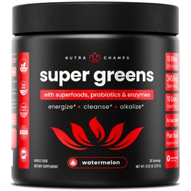 NutraChamps NutraChamps Super Greens Powder Premium Superfood | 20+ Organic Green Veggie Whole Foods | Alfalfa, Spirulina, Chlorella & More | Antioxidant, Digestive Enzyme & Probiotic Blends | Watermelon