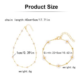 FDEETY 2 Piece Women's Jewellery Set Vintage Colourful Flower Beads Necklace with Girly Flower Bracelet Fresh and Sweet Style, Copper