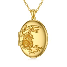 SOULMEET 18K Gold Plated Silver Sunflower Oval Locket Necklace That Holds 2 Pictures Photo “You Are My Sunshine” (Locket only)