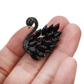 ViVDuo Beautiful Black Cubic Zirconia Swan Brooch Pins for Women Crystal Bird Broach Breastpin for Bridal Bouquet Wedding Jewelry (Small Balck)