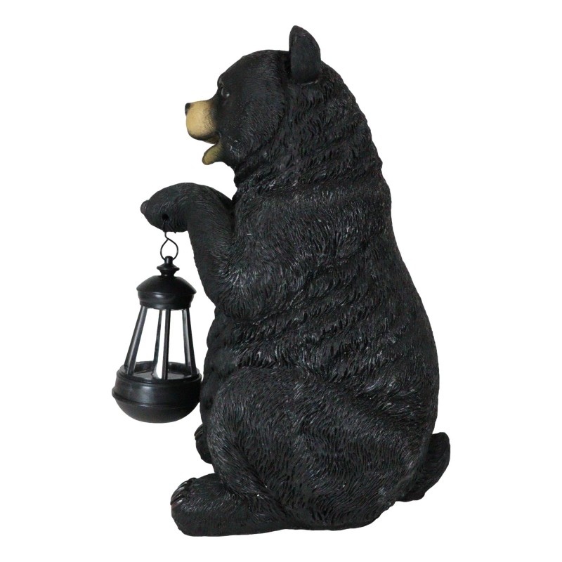 Rustic Garden Cute Black Bear Holding Solar Lantern Path Light