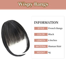 JWLFLOWXISS Clip in Bangs, Human Hair Bangs Clip in Hair Extensions for Women Hair Clip on Bangs Fringe with Temples Hairpieces Clip on Air Bangs Flat Neat Bangs for Daily Wear