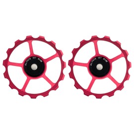 cyclingcolors 2 x Bicycle Pulley Rear Derailleur Guide Wheel Aluminium 7075 Red with 689-2RS Sealed Bearing Rear Gear Wheels Mountain Bike Road Bike 15T