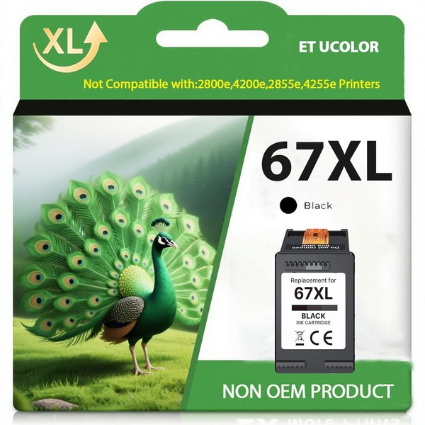 67XL Black Ink Cartridge for HP Ink 67 Replacement for