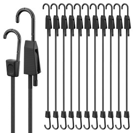 Bungee Cords with Hooks, Adjustable Heavy Duty Elastic Bungee Straps Outdoor, 60 Inch Black Bungee Cord with Scratch-Proof Coated Steel Hooks for Securing Luggage, Tents or Garden Tidying 12Pcs