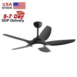 USA in Stock 48 Inch 5 Blade Ceiling Fan Modern Living RoomSmart Ceiling Fan With Remote ControlLamp Power(W): 22, Emitting Color: 3CCT, Color: Black, Wattage: 35W