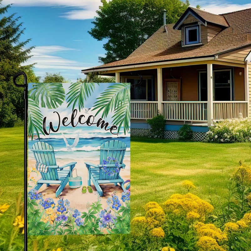 Summer Beach Welcome Garden Flag Nautical Hawaii Coconut Tree Garden