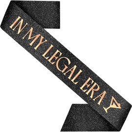 PartyForever 21st Birthday Sash in My Legal Era Decorations for Her Made of Black Glitter Fabric with Rose Gold Letters for Women or Girls