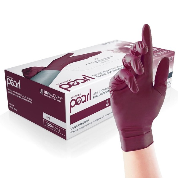 Unigloves Burgundy Pearl Nitrile Examination Gloves - Multipurpose, Powder Free