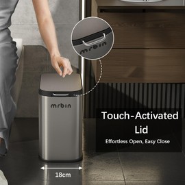 Stainless Steel Dog Proof Bathroom Trash Can with Press Top Lid, 9L / 2.4gal Small Slim Metal Toilet Waste Basket for Narrow Bedroom, Kitchen, Vanity, Eclipse-Grey