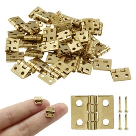 Zorveiio 50Pcs Small Brass Hinges,Pure Copper Butt Hinge,0.31"x0.39" Gold Mini Hinges,Tiny Hinges for Mini Cabinet Jewelry Wooden Box,Doll House DIY Hinges with Mounting Screws