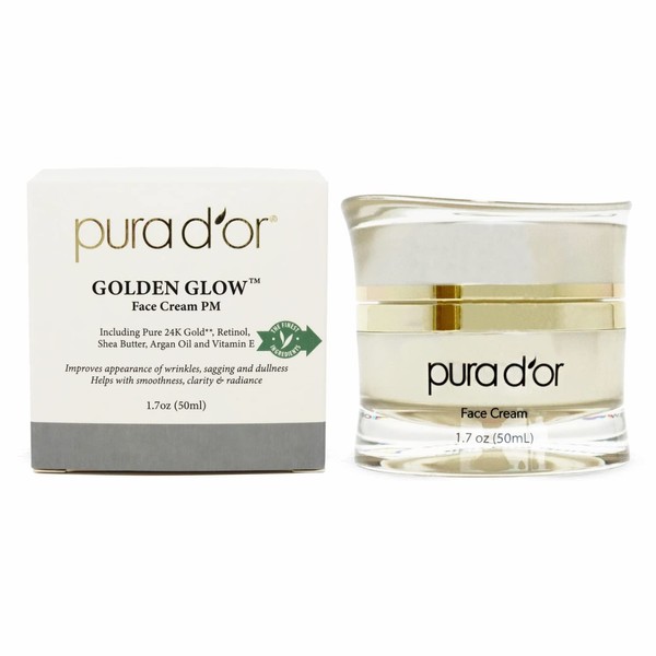 PURA D’OR Golden Glow Face Cream PM (1.7oz) Anti Aging Face Cream With Pure 24K Gold for Firmer Skin, Reduced Appearance of Wrinkles and Increased Appearance of Brighter Skin