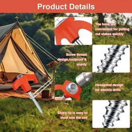 Rotating tent pegs with thread, 10 pieces tent pegs, rock ground pegs for camping, screw pegs, camping, tent camping pegs screws, for forest, meadows, grass, sand ground
