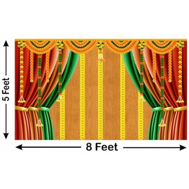 Decorative Backdrop Cloth Marigold Flower Design Backdrop Curtain Cloth Hanging on Wall for Indian Traditional Background Pooja Ganesha Decoration (Size:-96"X60")(Multicolour)