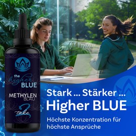 The higher BLUE® TAKE2 Methylenblau 2% Lösung 100ml im Violettglas | Höchste Reinheit >99,9% | Pharmaqualität nach Ph. Eur. | frei von Schwermetallen | Hergestellt und Laborgeprüft in Deutschland