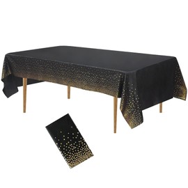 EDLMKM Black and Gold Party Tablecloth Plastic Tablecloth, Party Table Cloth, 137x274cm Gold Dot Plastic Disposable Tablecloths, TTable Covers for Partyy, PParty Table Cover for Picnic, Baby Shower