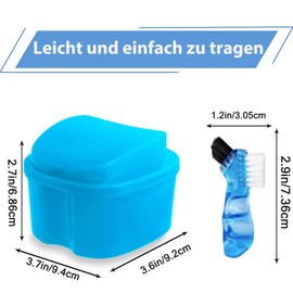 Denture Box Cleaning Set with Denture Brush, Denture Box Prosthesis Container with Hanging Strainer, Portable Denture Box, Braces Box, Storage Box (Light Blue)
