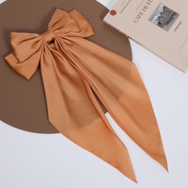 Big Silky Satin Hair Bows for Women Girls,Oversized Long Tail Hair Ribbon Bowknot French Barrettes,Large Metal Hair Clips Hairpins, Fashion Aesthetic Decor Accessories Set Orange