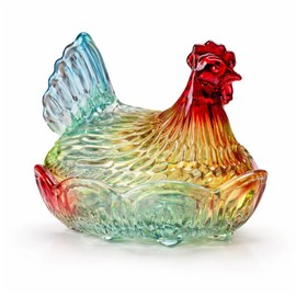 Glass Hen on Nest Candy Dish with Lid, 8.46 x 6.9 x 7.23 in