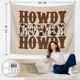LIANGW Howdy Western Tapestry Wall Hanging, Western Decor Wall Art for Bedroom Home Room Dorm, Cowgirl Room Decor, Country Cow Print Tapestries for Teen Girls & Women 50x60 Inch