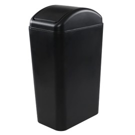 Leendines 3.5 Gallons Capacity/ 14 Liter Plastic Trash Can, Garbage Bin with Swing Lid, Black, 9.8" x 6.6" x 16.7"