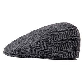 FEINION Men's Wool Tweed Newsboy Ivy Cap Gatsby Golf Flat Hat (Herringbone Grey, 7 3/4)
