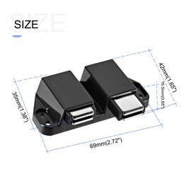 METALLIXITY Double Magnetic Touch Latch (1.38"x2.72") 2Pcs, Plastic Touch Latches Catch - for Cabinet Door Drawer, Home Decoration, Black