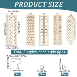 SUNNYCLUE 1 Box 120Pcs Wood Earring Making Kit Unfinished Wood Charms Bohemian Blank Wooden Charm Rectangle Hollow Earring Charms for jewellery Making Kits DIY Dangle Earrings Adults Gift Supplies