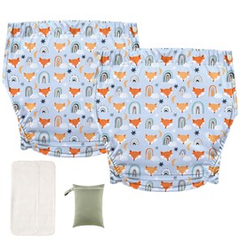 WEEOATAR Unisex Incontinence Underwear Adult Cloth Diaper Swim Diaper,Waterproof,Reusable and Adjustable with Side Snaps for Seniors,Incontinence,Disabled,Postpartum 2PCS(Fox,XXL)