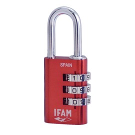 IFAM Col Combi Combination Padlock, 20 mm, Colour Red, Maximum Security, Smooth Wheels, With Key and More Than 1,000 Combinations