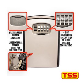 TSS Extra Large Wall Mounted Key Safe Lock Box- 4 Wheel Combination Key Lock Box Outdoor - Keysafe - Outdoor Lock Box - Key Cabinet